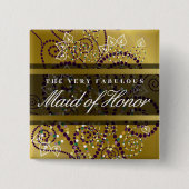 MEID OF HONOR Boho Spirals Goud Chique Bruiloft Vierkante Button 5,1 Cm (Voorkant)