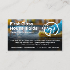 Meid schoonmaken van de keuken visitekaartje