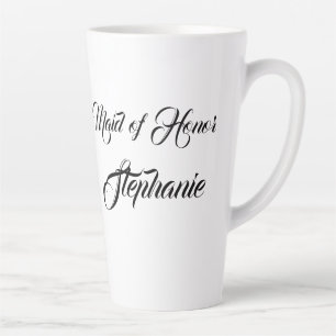 Meid van Honor Black Elegant Script Weddings Latte Mok
