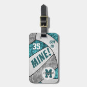 Meiden blauwgroen grijs wit volleybaltas label bagagelabel (Voorkant verticaal)