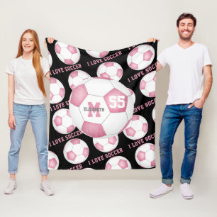 Meiden Ik hou van roze zwarte voettekst Fleece Deken
