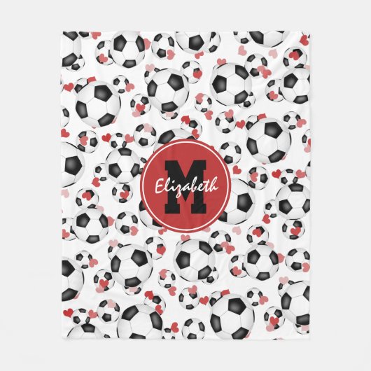 meiden monogrammen van voetballen en harten fleece deken (Voorkant)