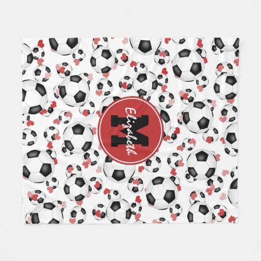 meiden monogrammen van voetballen en harten fleece deken (Voorkant (Horizontaal))
