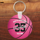 meiden roze basketbal sleutelhanger met teamnaam (Voorkant)