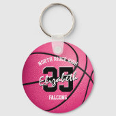 meiden roze basketbal sleutelhanger met teamnaam (Achterkant)