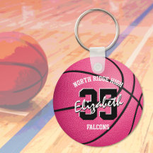 meiden roze basketbal sleutelhanger met teamnaam