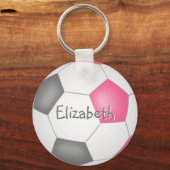 meiden roze grijze gepersonaliseerde voetbal sleut sleutelhanger (Achterkant)