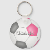 meiden roze grijze gepersonaliseerde voetbal sleut sleutelhanger (Achterkant)