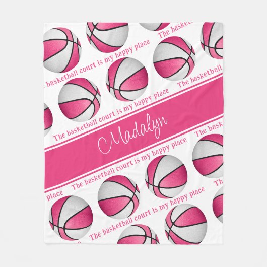 meiden roze witte basketbal hof mijn gelukkige ple fleece deken (Voorkant)