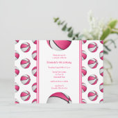 meiden roze witte basketbal verjaardag of teampart kaart (Staand voorkant)