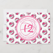 meiden roze witte basketbal verjaardag of teampart kaart (Achterkant)