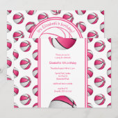 meiden roze witte basketbal verjaardag of teampart kaart (Voorkant / Achterkant)