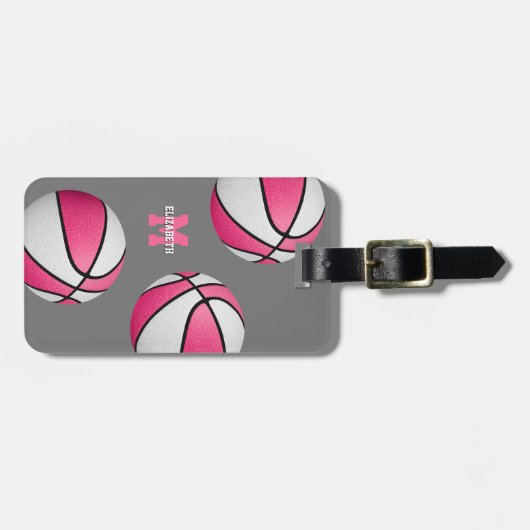 meiden roze witte basketbaltas bagagelabel (Voorkant horizontaal)