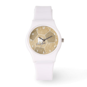 meiden sport monogrammed cadeaus gouden voetbal horloge