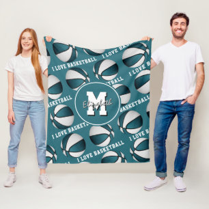 meiden sportdecor Ik hou van basketbal blauwgroen  Fleece Deken