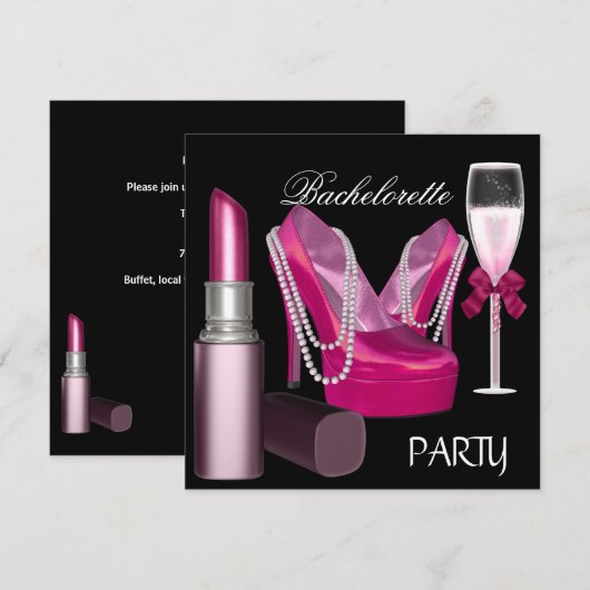 Meidenavakant Lippenstift Roze Schoenen Champagne Kaart (Voorkant / Achterkant)
