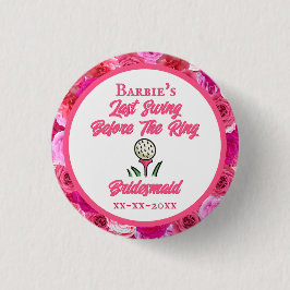 Meidenavakantie Bruidsfeest Golf Roze Bloemen Ronde Button 3,2 Cm