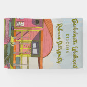 Meidenavakantie met roze reddingstoren spandoek (Horizontaal)