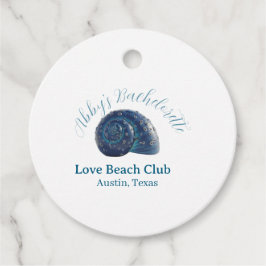 Meidenavakantie strandclub blauwe zeeschelp naam  bedankjes labels