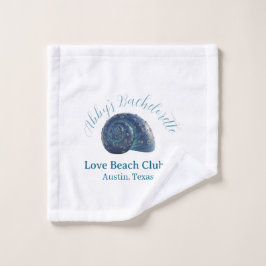 Meidenavakantie strandclub blauwe zeeschelp naam  washandje