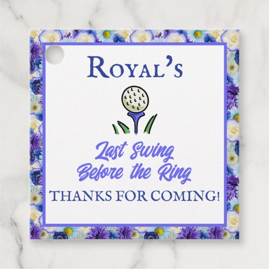 Meidenavond Bruidsfeest Borrel Golf Blauw Bloemmot Bedankjes Labels (Voorkant)