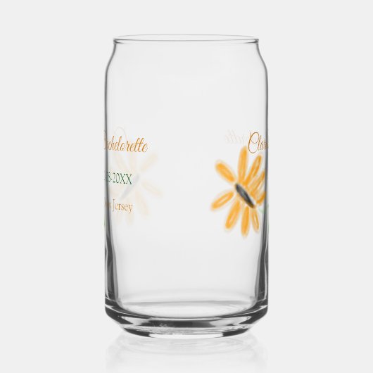 Meidenavond-feest naam datum plaats zonnebloem  blikvorm glas (Rechts)