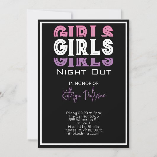 Meidenavond Persoonlijk Kaart (Voorkant)