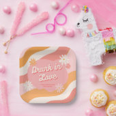 Meidenavond Retro Roze Dronken van Liefde  Papieren Bordje (Feest)