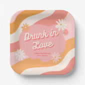 Meidenavond Retro Roze Dronken van Liefde  Papieren Bordje (Voorkant)