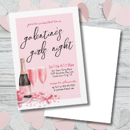 Meidenavond Roze Champagne Galentine's Day Kaart