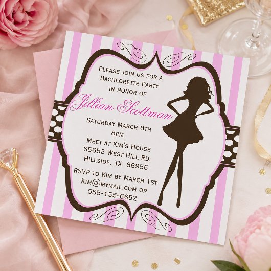 Meidenavond Roze Gestreepte Bachelorette-feest Kaart