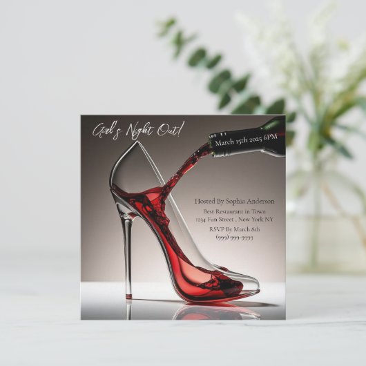 Meidenavond - Stiletto's met wijn Kaart (Staand voorkant)