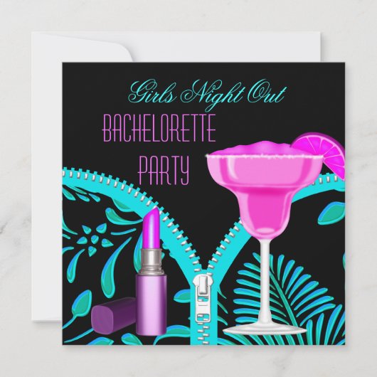 Meidenavond uit teal hete roze kaart (Voorkant)