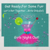 Meidenavond UIT Uitnodigingen met jurk & Cosmo (Voorkant / Achterkant)