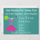 Meidenavond UIT Uitnodigingen met jurk & Cosmo (Achterkant)