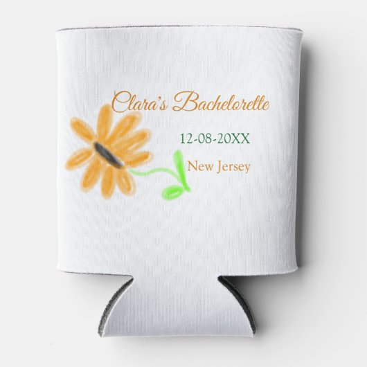 Meidenavond vier de naam datum plaats zonnebloem blikjeskoeler (Voorkant)
