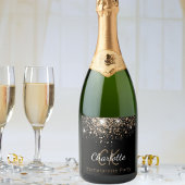 Meidenavond zwart goud glitters monogram sparkling wijnetiket