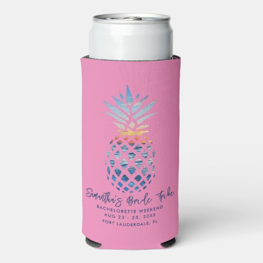 Meidenavondfeest Roze Ananas Script Seltzer Blikjeskoeler (Seltzer Achterkant)