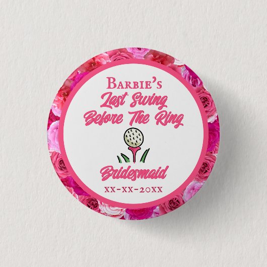 Meidenavoorfeest Bruidsfeest Golf Roze Bloemen Ronde Button 3,2 Cm (Voorkant)