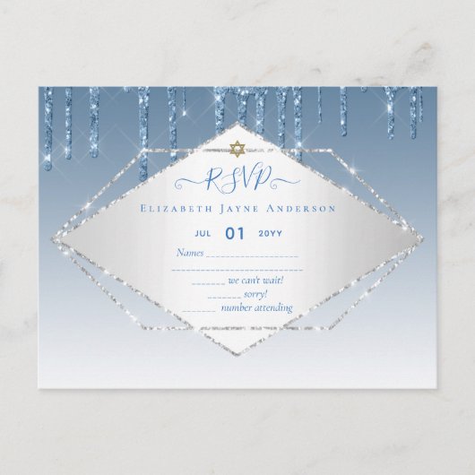Meidenglinsterende BAT MITVAH RSVP Briefkaart (Voorkant)