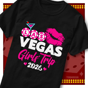Meidenreis Las Vegas 2026 Roze Lippen Casino Feest T-shirt
