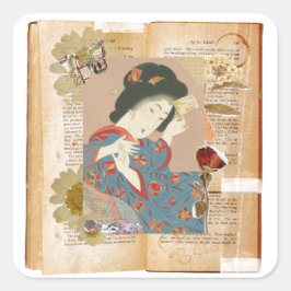 Meiji Era Beauty: Ukiyo-e – Traditional Japanese  Vierkante Sticker