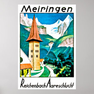 Meiringen, dorp, Zwitserland, vintage reis Poster
