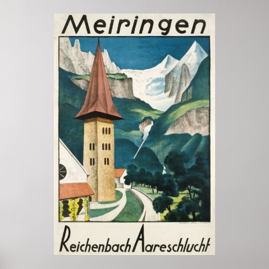Meiringen, Reichenbach Aareschlucht, Ski Poster (Voorkant)