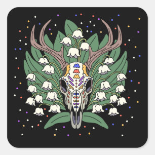 Mei's Lily van de Vallei & Herten Schedel Vierkante Sticker