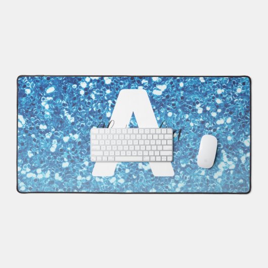 Meisblauw Glitter Sparkles Monogram Bureaumat (Keyboard & Muis)