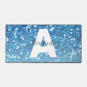 Meisblauw Glitter Sparkles Monogram Bureaumat (Voorkant)