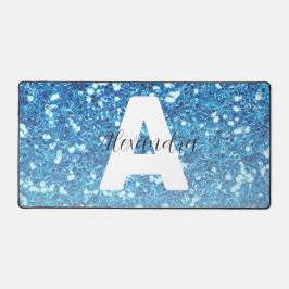 Meisblauw Glitter Sparkles Monogram Bureaumat