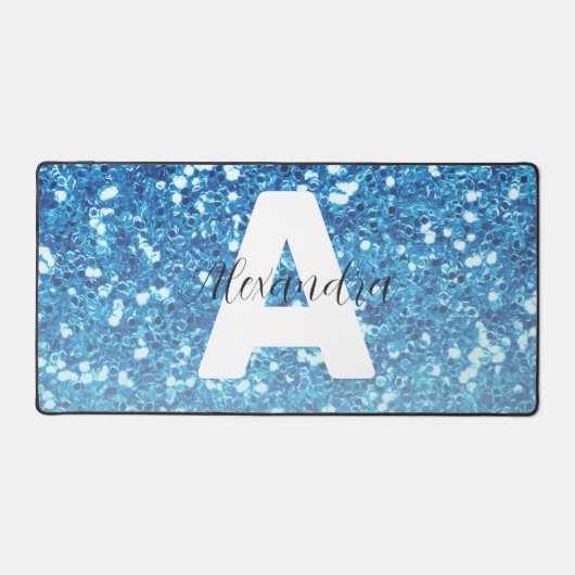 Meisblauw Glitter Sparkles Monogram Bureaumat (Voorkant)