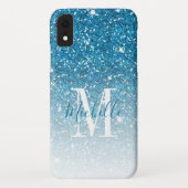 Meisblauw Glitter Sparkles Monogram Case-Mate iPhone Case (Achterkant)